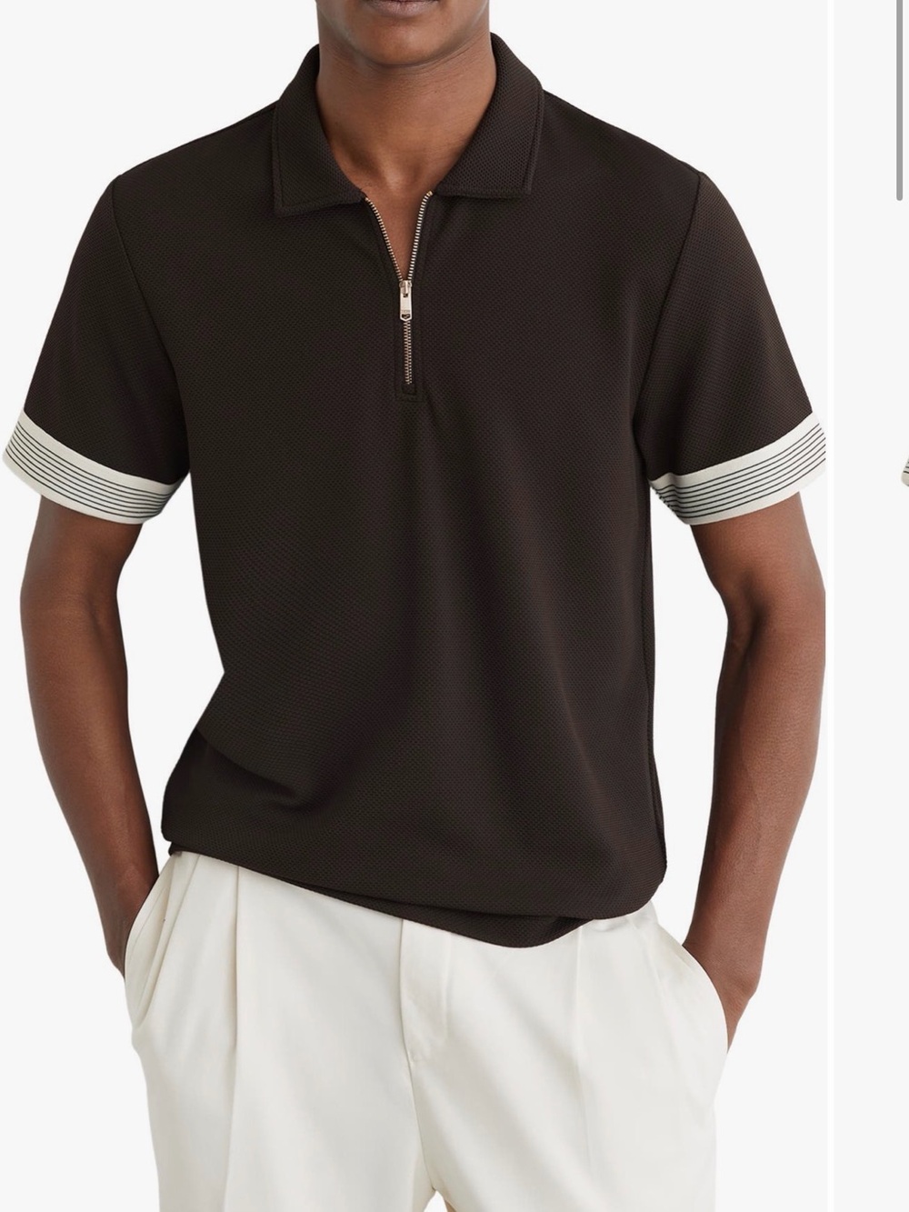 REISS Textured Quarter-Zip Polo Shirt Black/Cream Men’s XL NWOT $138 Retail